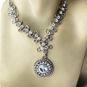 Round Crystal  Pendant Necklace - Wedding Prom Bridal Necklace Party Necklace